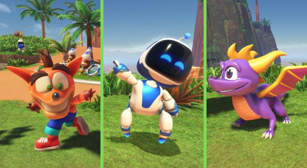 Crash e Spyro quebrando barreiras em Astro Bot